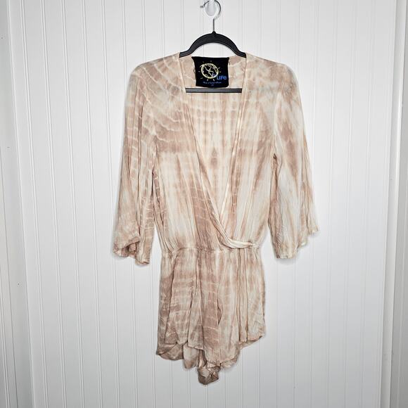 Blue Life Wild and Free Romper Size XS Sand Tie-Dye Rayon Beach Vacation Boho - Picture 8 of 8